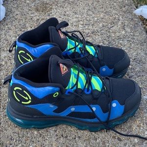 Men's Black & Blue Athletic Boots with Neon Green Accents